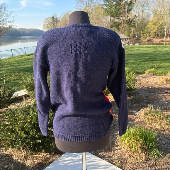 Vintage Nautical Knit Cardigan Anchor Buttons Coastal Preppy Sweater Petite PS - Picture 2 of 4